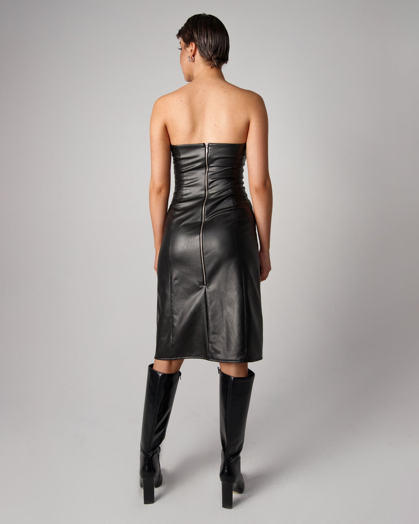 Sleeveless vegan leather slit dress